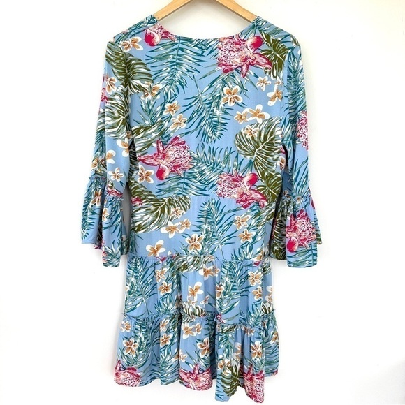 Blue  Island swim coverup or beach dress, 3/4 length sleeves, ruffled - Picture 8 of 11